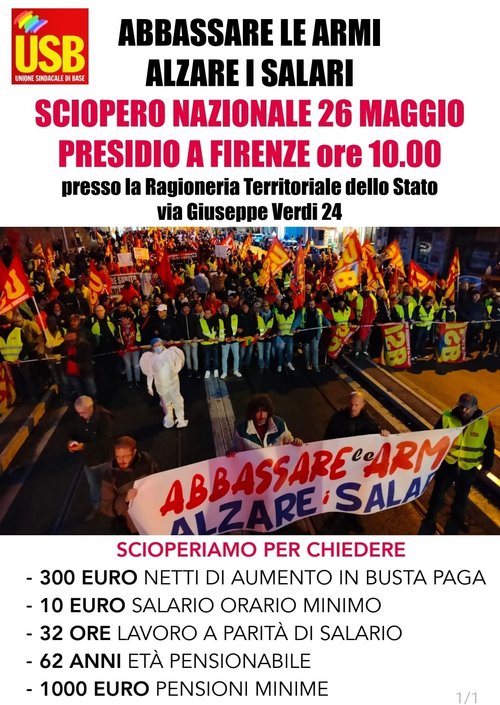 Unione Sindacale Di Base Sciopero Generale 26 Maggio A Firenze